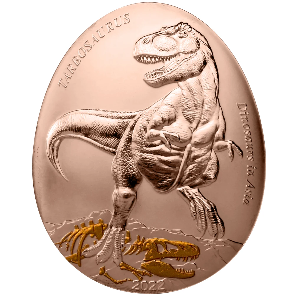 

2022 Samoa 20 Cents Asian Dinosaur Series 3 Gold Plated Egg Shaped Commemorative Copper Coin 50*40MM