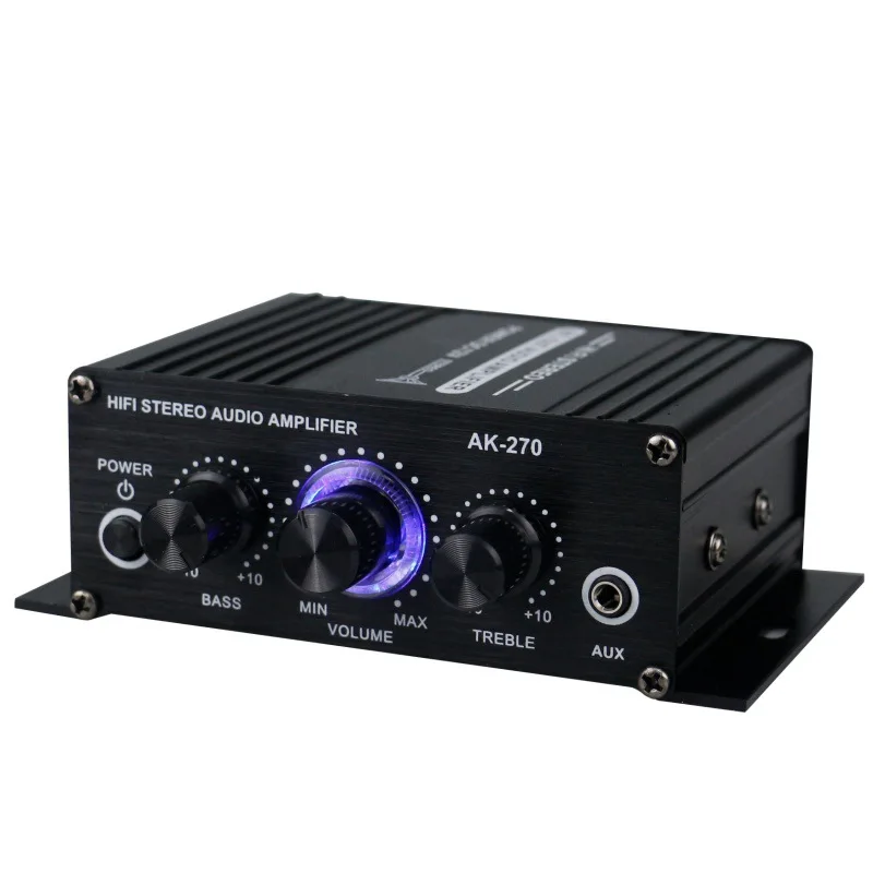 AK-270 HiFi Stereo Amplifier 400W 12V/24V 2.0 Channel Audio Amp for Home Car Theater System Compact Mini Power Amplifier
