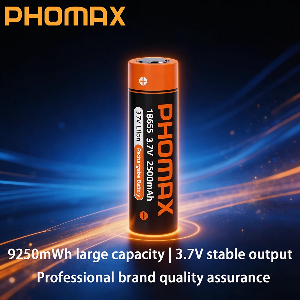 

PHOMAX 18650 Battery 2500mah 3.7V Lithium Rechargeable battery. Replacement External Battery For Flashlights/Toys Remote Control