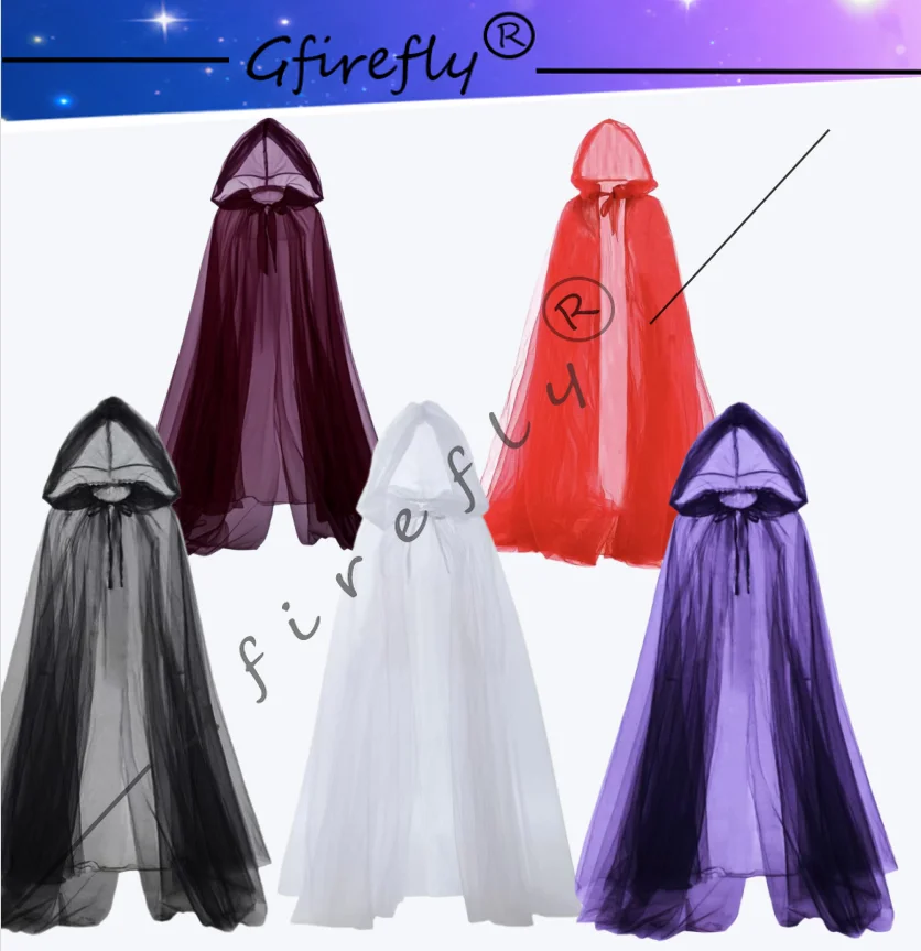 

Hooded Darkness Long Cloak Halloween Witch Role-playing Cosplay Costume Mesh Yarn Hooded Cool Unisex Cloak Halloween Costume