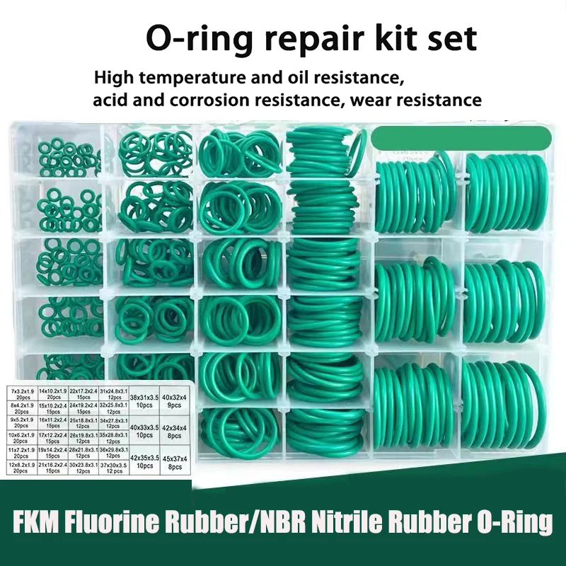 

Multi-Size FKM Fluorine Rubber/NBR Nitrile Rubber O-Ring Assortment Kit CS 1.0mm-3.1mm Universal Oil Seal Gaskets for Repair