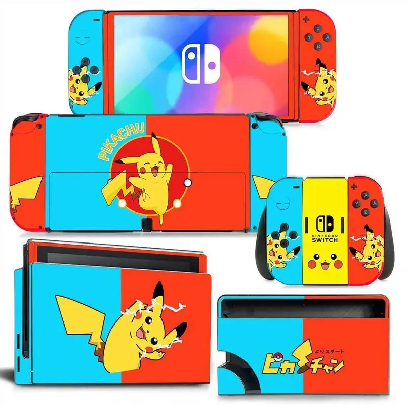 2023 Pokemon Pikachu Switch Oled Stickers  Game Console Skin Sticker Decal for Switch OLED Console Joy-con Controller Dock Skin