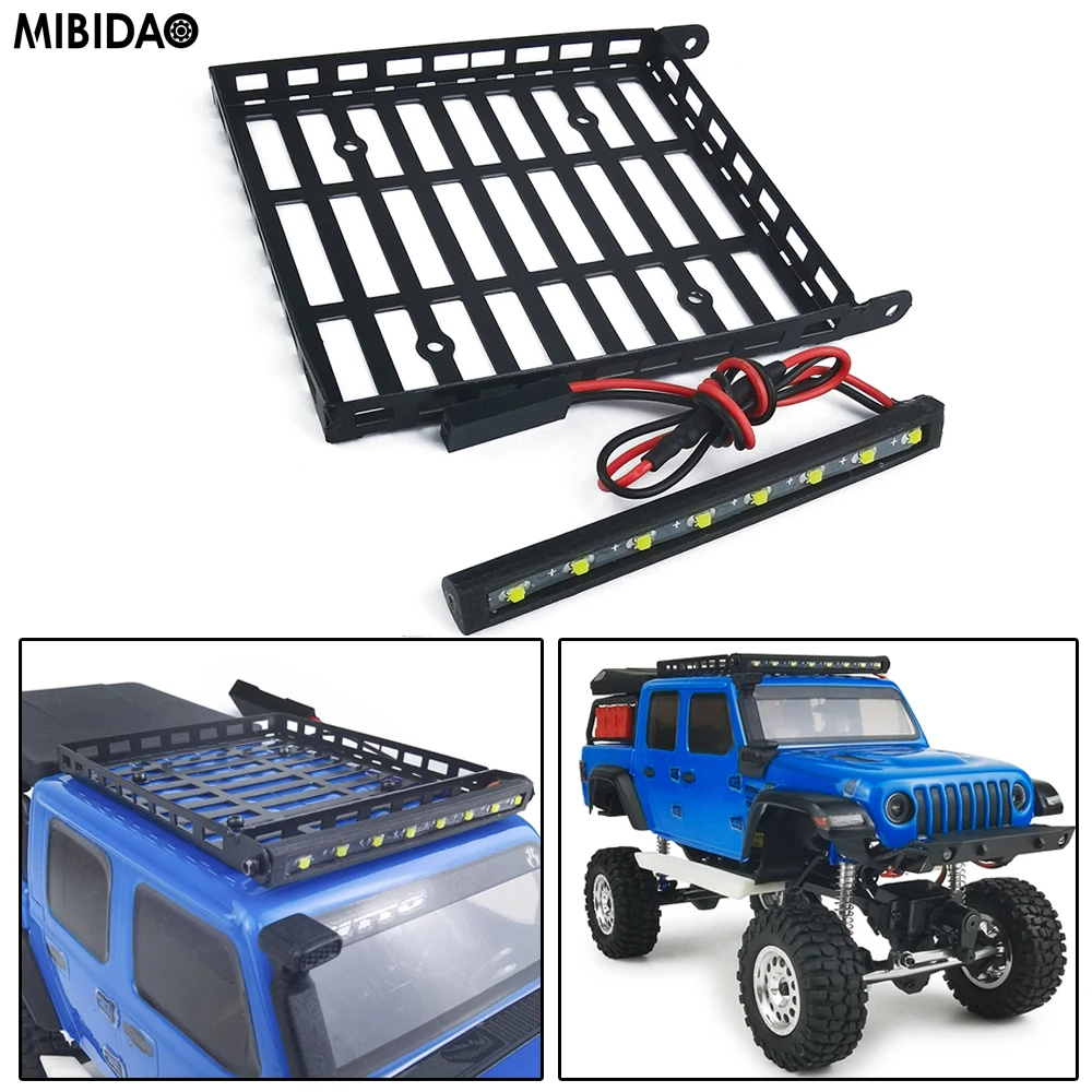 MIBIDAO Metalen Dakbagagerek met LED-lichtbalk voor Axiale SCX24 AXI00005 Jeep Gladiator 1/24 RC Crawler Auto Model Upgrade Onderdelen