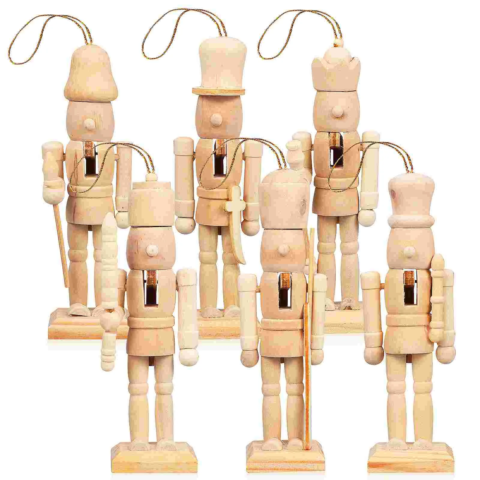 

6 Pcs DIY White Painted Wooden 12cm Nutcracker Puppet Ornaments 6pcs Desktop Decor