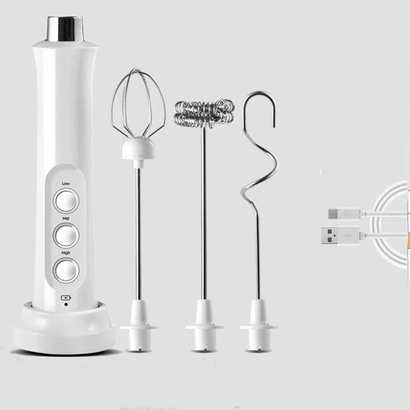 Wireless Rechargeable Electric Milk Frother - 3 Speeds, Handheld Foam Maker for Latte, Cappuccino, Hot Chocolate - USB Rechargea