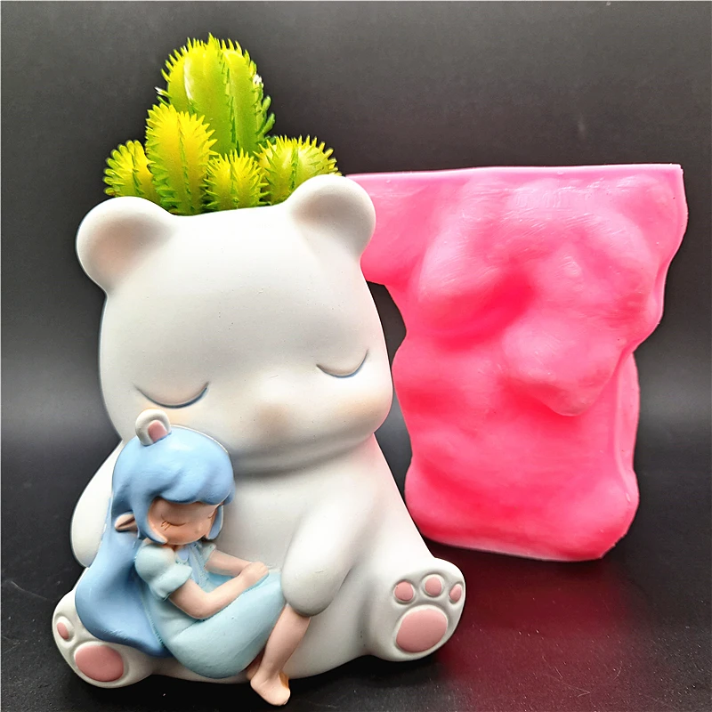 Silicone mold 3D cute white bear flower pot DIY handmade resin plaster candle concrete crystal epoxy mold