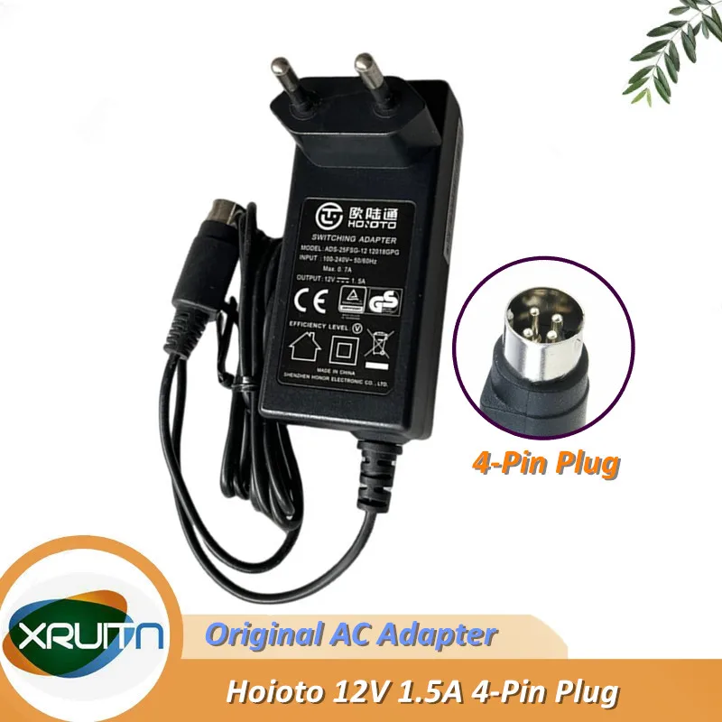 Genuine EU Plug Hoioto ADS-25FSG-12 12018GPG AC Adapter 12V 1.5A 18W EC1008 Power Supply 4-PIN (Din) Power Charger ADS-26FSG-12