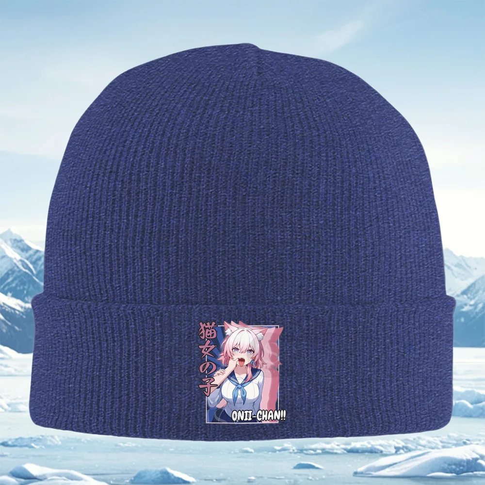 أنيمي فتاة الوردي الشعر آذان القط الرجال النساء للجنسين محبوك قبعة قبعة صوفية قبعة الشتاء الحرارية الدافئة عيد الميلاد في الهواء الطلق ركوب الدراجات Hik