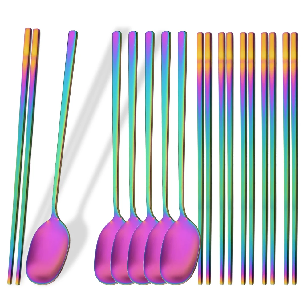 

12 шт., набор корейской посуды, высококачественный набор столовых приборов из нержавеющей стали, матовая красочная посуда, ложка, палочки для еды, набор столовых приборов