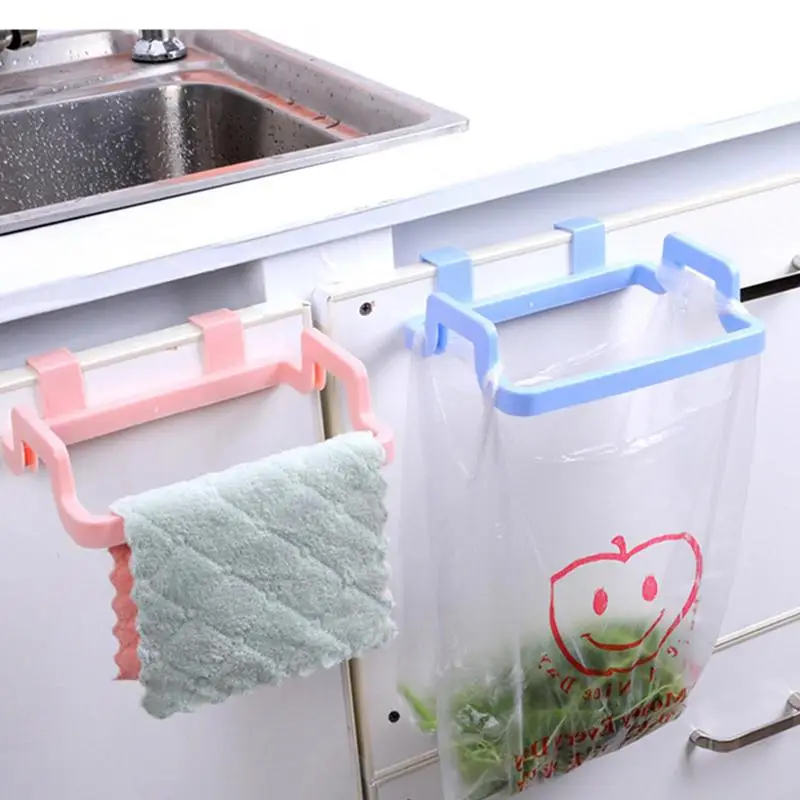 Trash Rack Storage Garbage Bag Holder Cupboard Door Back Kitchen Garbage Rubbish Bag Cabinet Hanging Trash Rack Kitchen Orgnizer