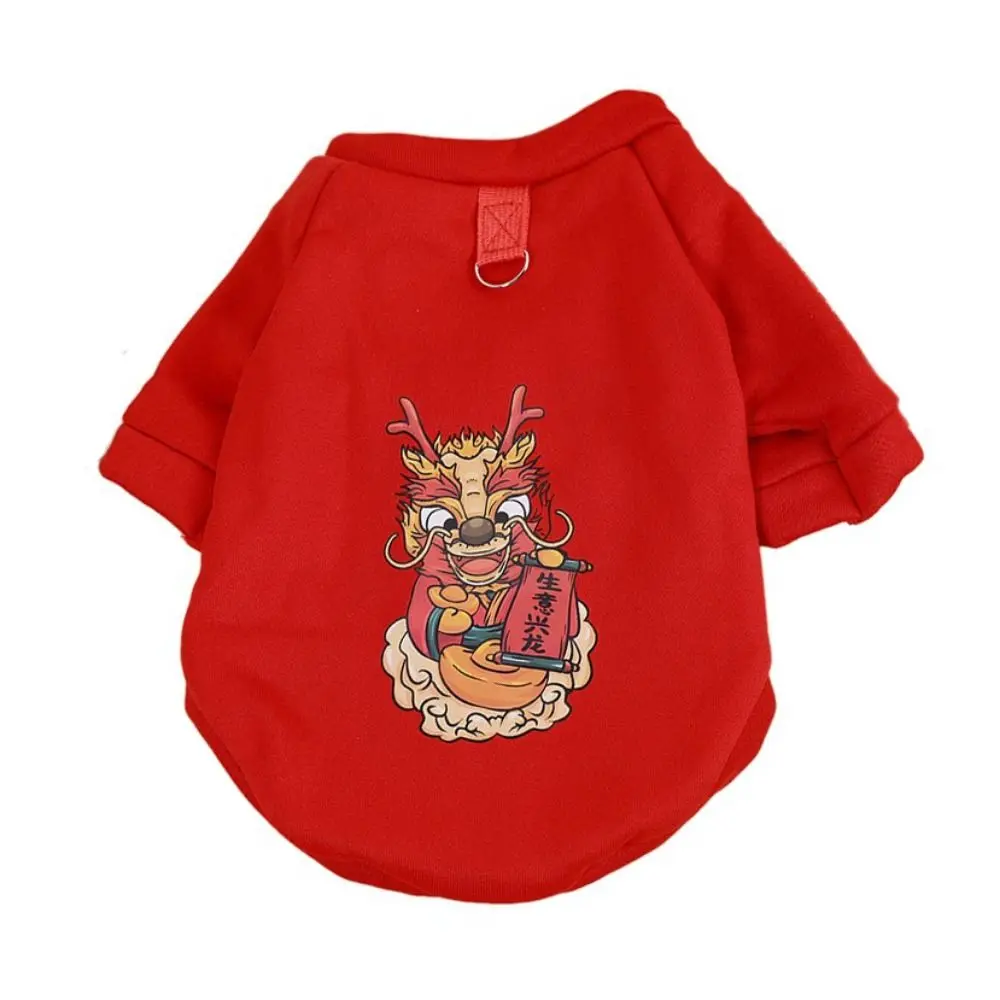

Chinese Style Dragon Cats Coat Polyester Cartoon Puppy Sweatshirt Warm with Traction Buckle Dogs Winter Warm Hoodies New Year