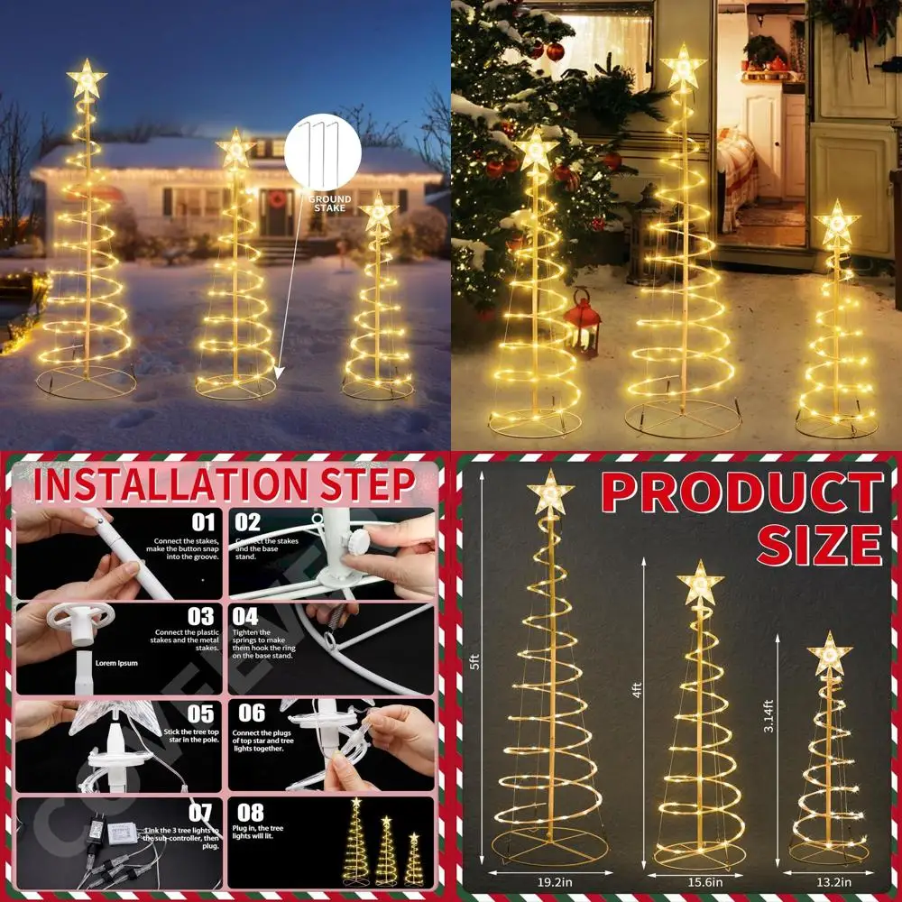 

Рождественская спиральная елка на открытом воздухе, 3-5 футов, 240 светодиодных фонарей, 3D-складная для внутреннего/наружного декора, праздничного и свадебного декора (теплый и белый)