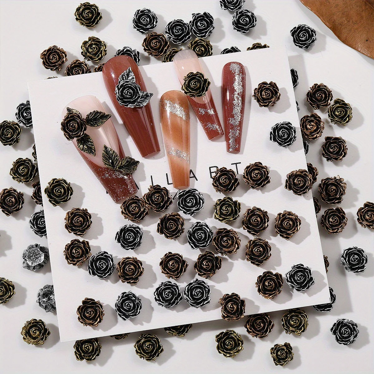 50 個樹脂黒花葉ローズネイルアートアクセサリーヴィンテージネイルデコレーション電話ケースヘアピン Diy アクセサリー装飾