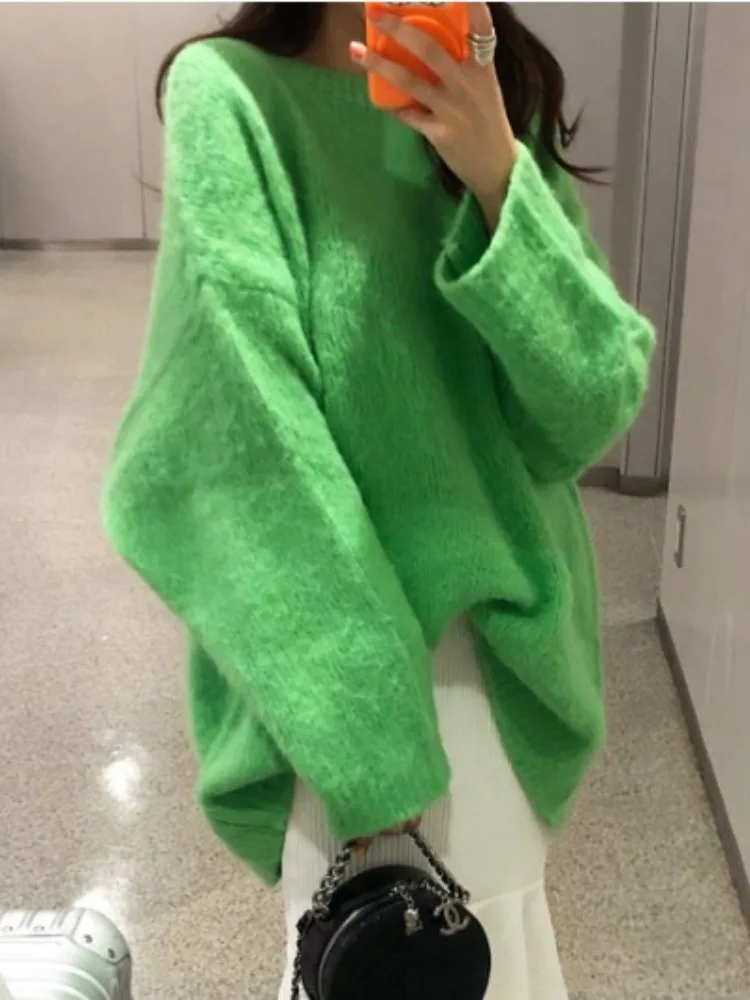 

Шикарный круглый Ne Oversized Lazy Sle, теплый антивозрастной вязаный свитер средней длины, пальто для женщин, мягкий, средний, тонкий, подходит...