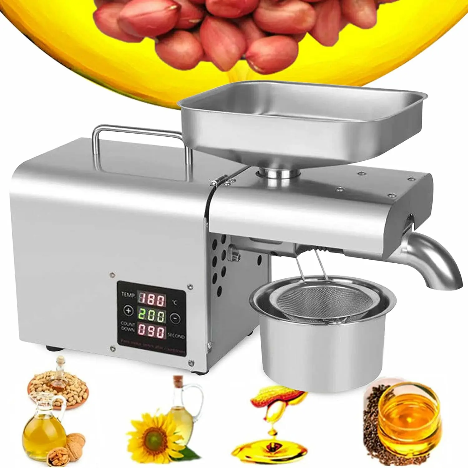 Commercial Automatic Oil Press Machine 110V 150W Electric Oil Presser Hot Cold Stainless Steel Oil Extractor Expeller for Peanut