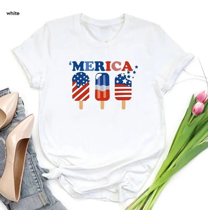 Merica 4th of July shirt Red White and Blue Popsicle T USA Women Independence Day for Cute