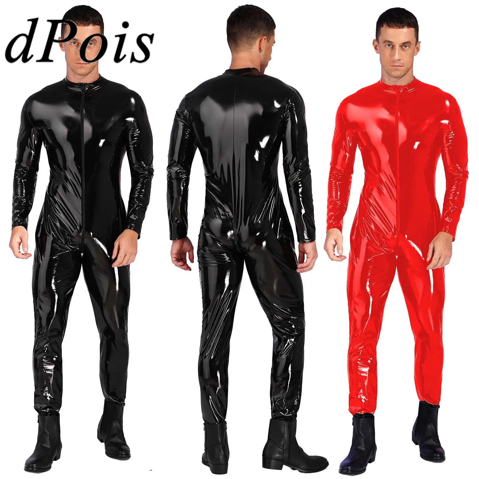 

Мужской комбинезон для косплея, мотоциклетный боди из лакированной кожи с мокрым эффектом, костюм для танцев на пилоне, комбинезон с длинными рукавами, вечерние, клубная одежда