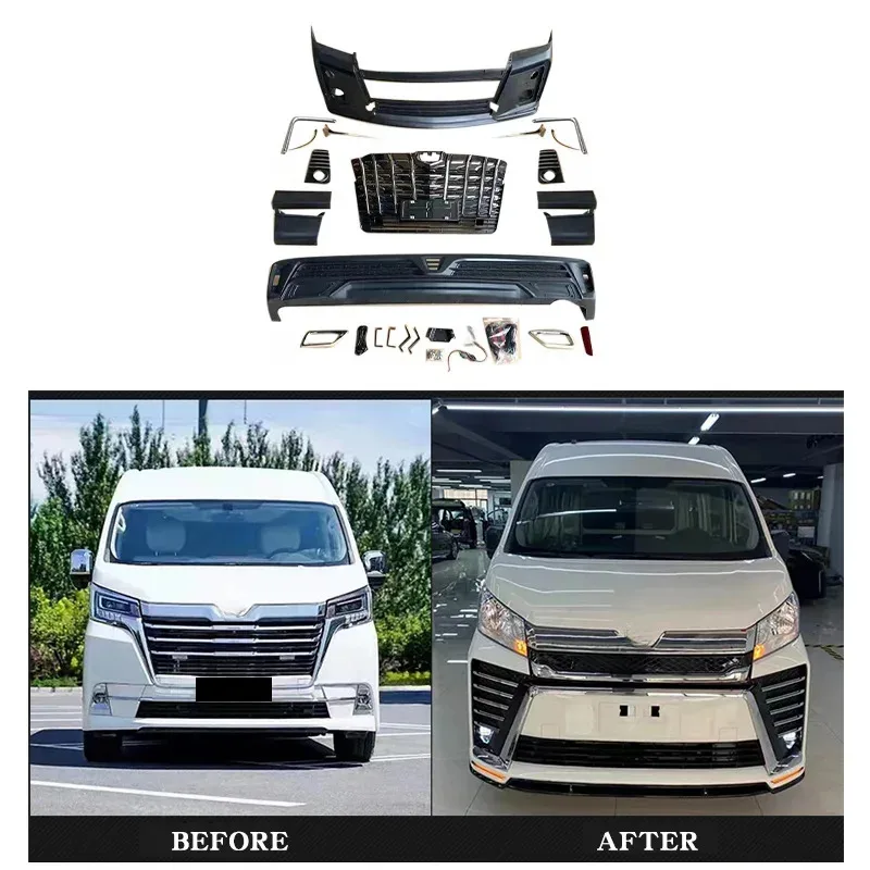 

Universal Auto Exterior Modification Kit, High-Quality PP Material Front Bumper & Grille Set