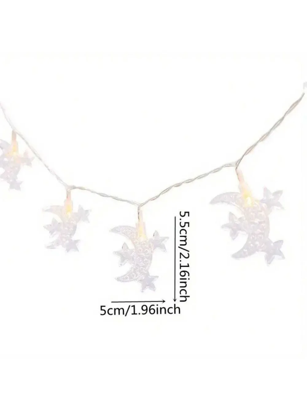 1 unidad 1.5M10LED/3M20LED Ramadán tres estrellas y cadena de luces de luna, alimentada por pilas AA (excl), utilizada para la decoración del Ramadán de la habitación