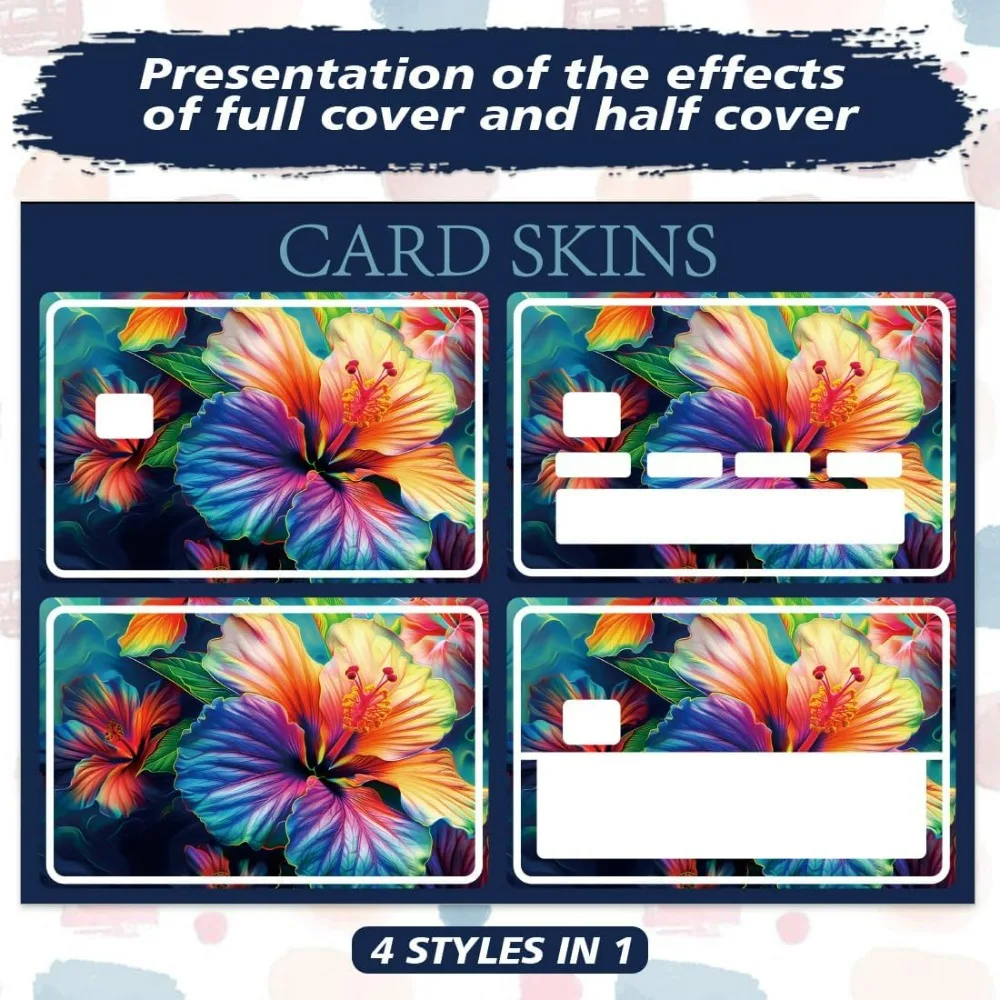 Colorful Hibiscus Credit Debit Card Skin Sticker Cover, Waterproof Scratch-Resistant and Attractive Card Skin Custom 4 Styles