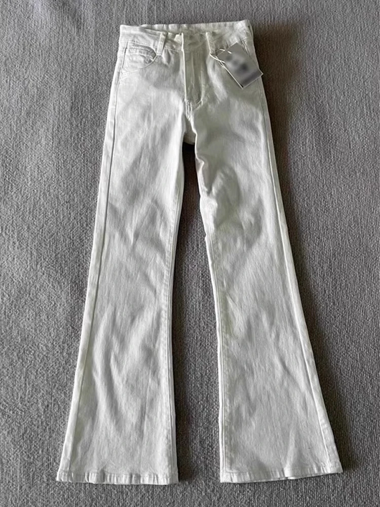 

White Jeans Men's Spring Autumn American Micro Flared Cleanfit Slim Straight Leg Jeans Youth Trendy Cotton Polyester Blend