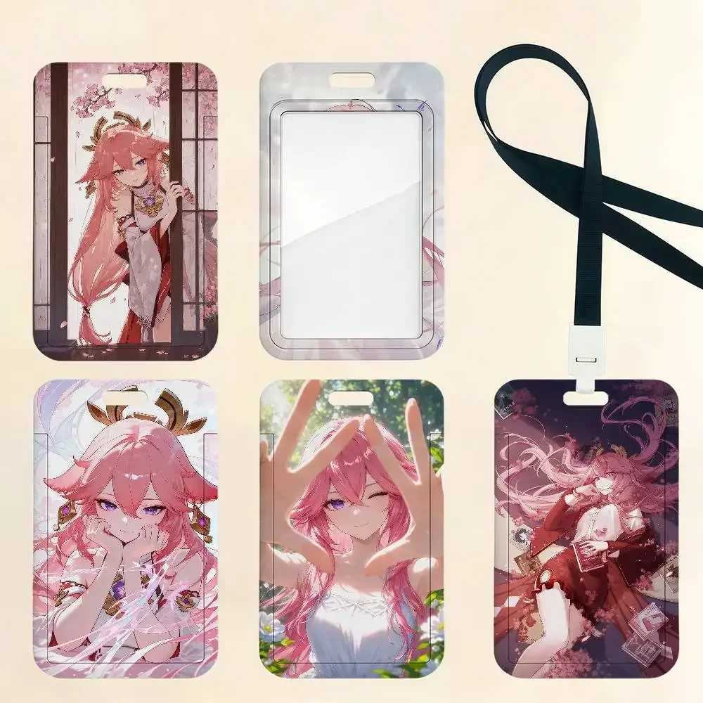 Yae Miko Genshin Impact Card Holder Cardcase Bus Subway Work Permit Student Lanyard Neck Straps Badge Holder Door Card