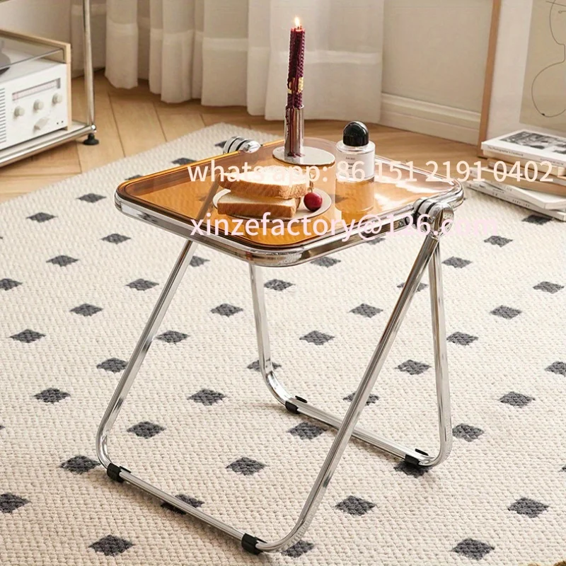 Customizable Chic Transparent Folding Side Table- Coffee Table with Metal Frame
