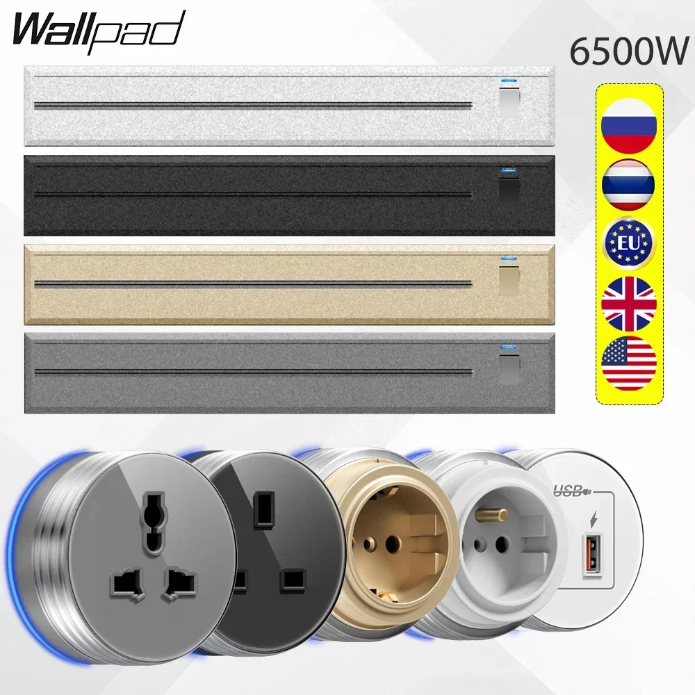 

Wall Power Track Socket with Steel Frame Movable Sockets Plug Adapters USB Type C Ports for Home Kitchen Bathroom Office