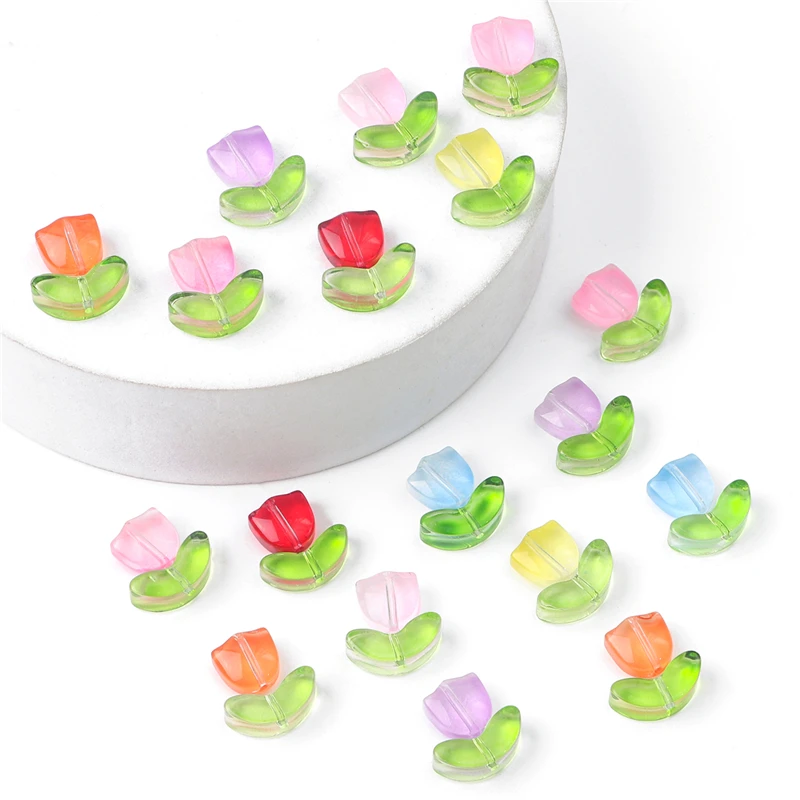 20 セット手作りカラフルなガラスチューリップフラワービーズチャームイヤリングブレスレットネックレス DIY ジュエリークラフト作成アクセサリー