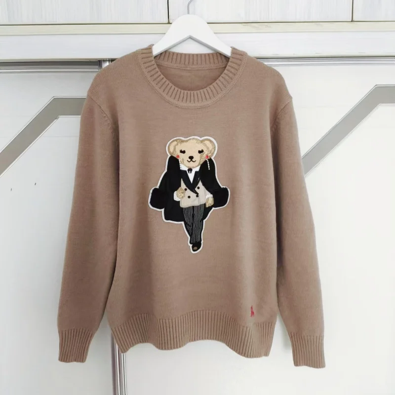 2025 New Rl High End Fashion O-Neck Loose Autumn Winter Warm Cashmere Knit Unisex Pullover Women's Ralphs Bear Sweater Jacket