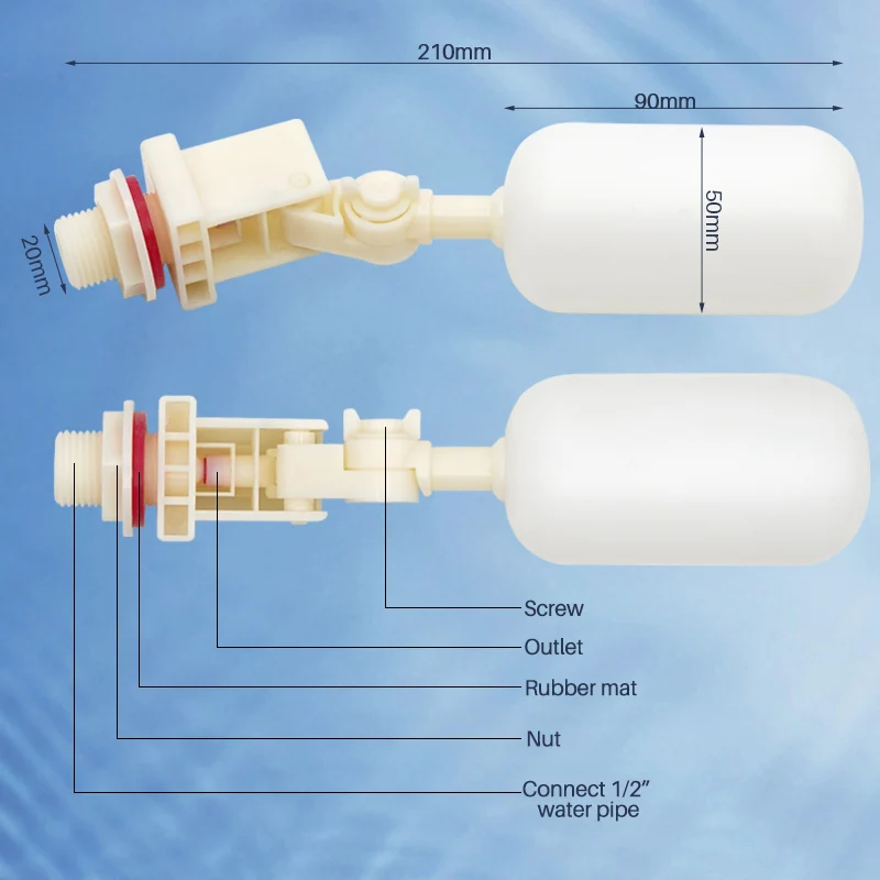 1/2 Cal plastikowe pływakowy zawór kulowy wody wyłączyć automatyczne podawanie wypełnić Fishtank woda akwariowa nawilżacz zawór miseczka na wodę