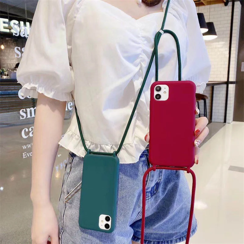 Liquid Silicone Crossbody Lanyard Phone Case For iPhone 15 14 13 12 11 Pro Mini X XR XS Max SE 2 7 8 Plus Hang Strap Rope Cover