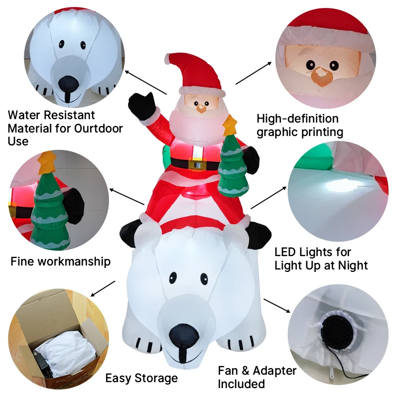 2,1 M/6,8 pies inflable Santa Claus montar oso Polar luces LED decoraciones para el hogar juguetes patio adornos de Navidad suministros de decoración navideña