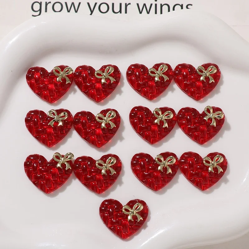 Wholesale 50pcs/lot red color print cartoon hearts shape resin cabochon beads diy jewelry garment hair accessory