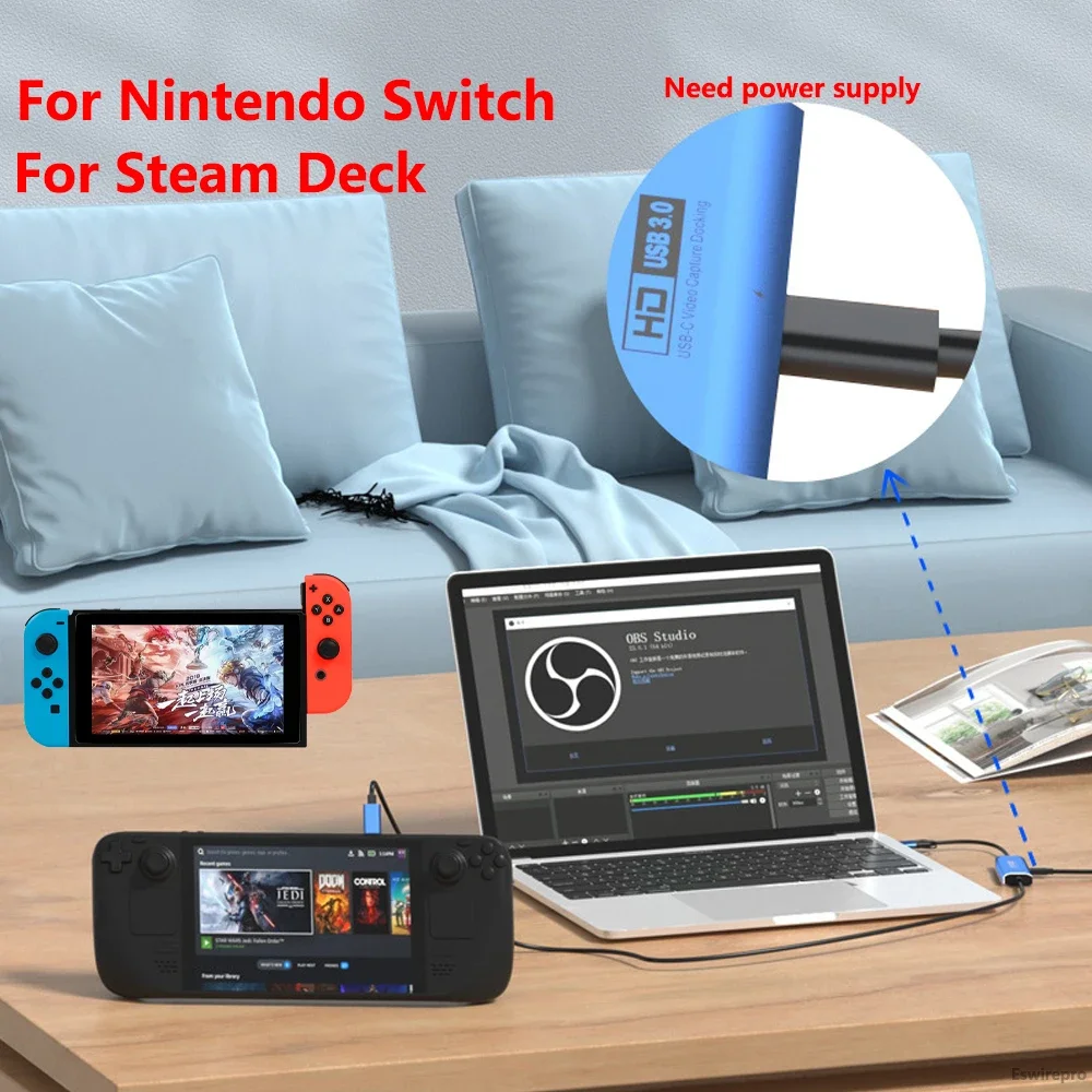 Dispositivo grabador de captura de vídeo USB C, caja de transmisión en vivo, Grabber para Nintendo Switch Steam Deck iPhone 15 Pro Max, placa de captura