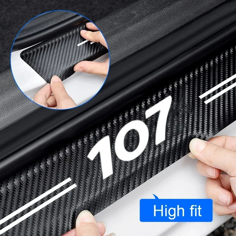 Carbon Fiber Car Sill Anit Kick Film Trunk Guard Protective Decals for Peugeot 107 Logo Front Rear Door Threshold Stickers