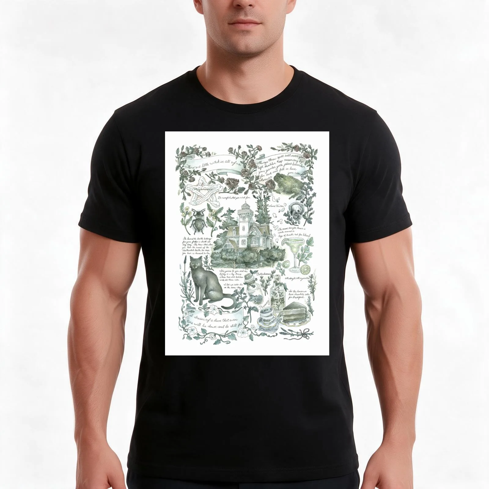 Practical Magic Inspired Journal Page T-Shirt, Summer Casual Cotton Tee, Oversized Streetwear Tops, Vintage Graphic Print