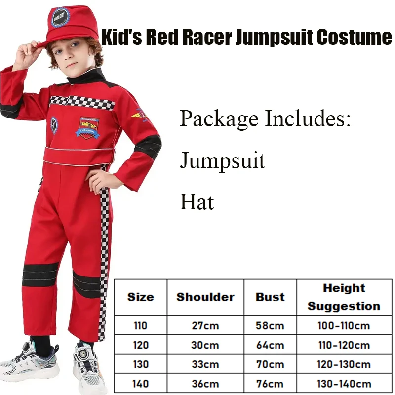 2025 New Arrival Boy Race Car Driver Halloween Fancy Dress Up World Book Week Day Outfit Kid Red Racer Jumpsuit Costume view 6