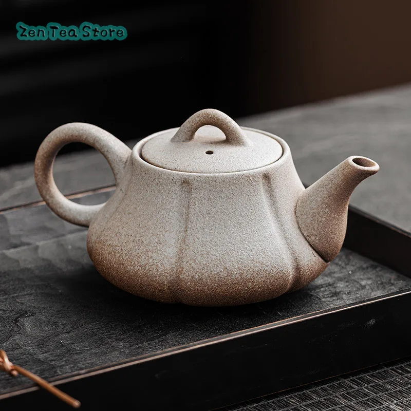 Rough Pottery Pumpkin Teapot Household Chinese Single Pot Manual Rough Pottery Filter Pot Japanese Tea Brewing Teapot