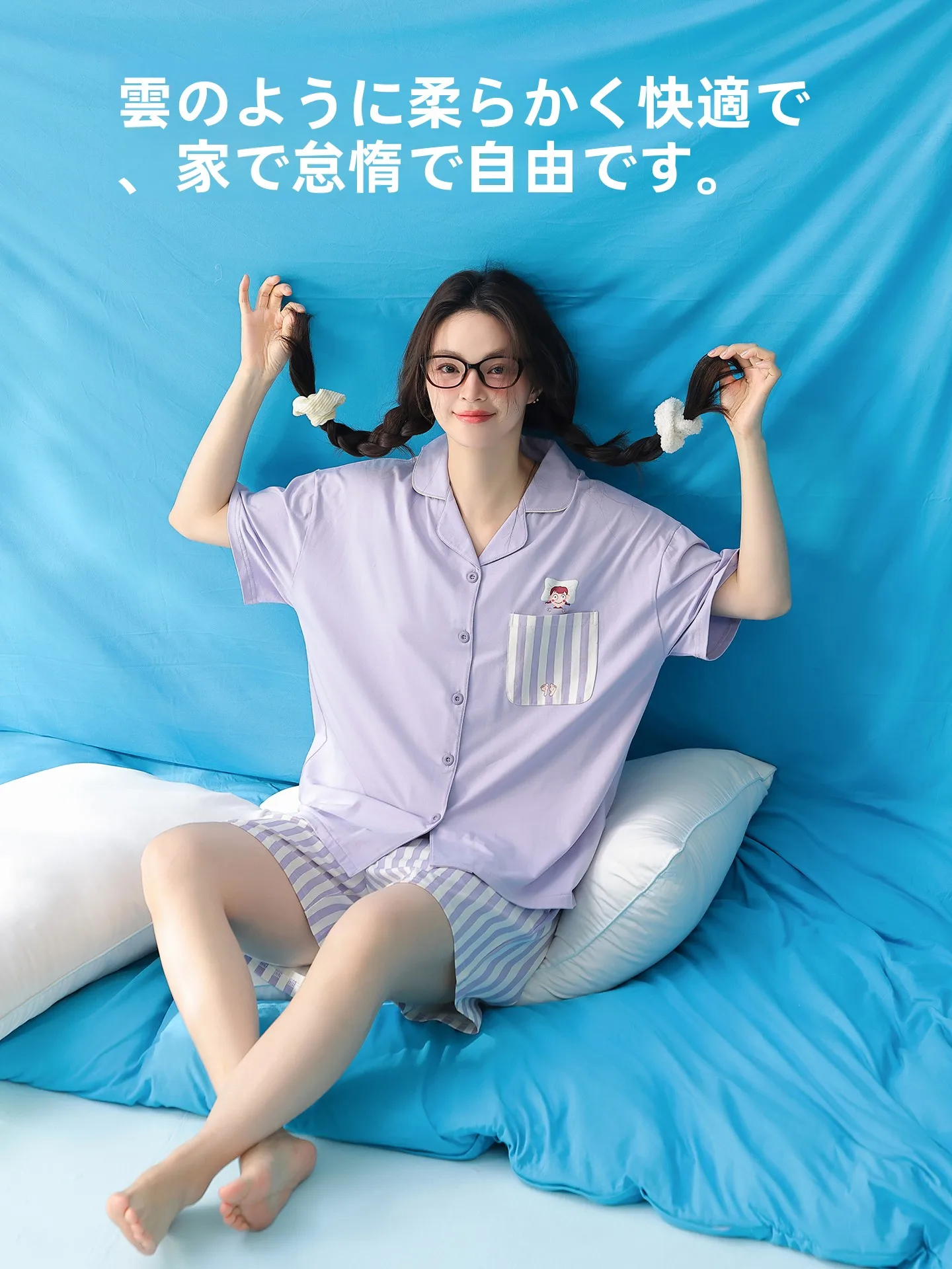 plus-size-cotton-sleepwear-women's-summer-striped-color-block-home-clothes-set-funny-girl-short-sleeve-loose-fit-home-suit