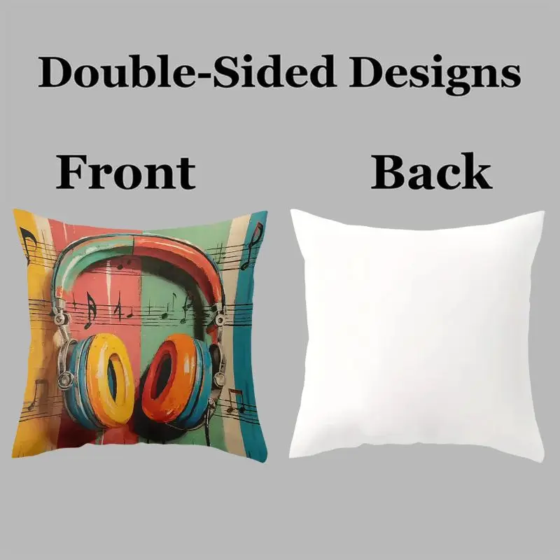 Retro Music Pop Art Pillowcase Canvas Print Vintage Record Player Headphones Lover Gift Home Decor Cushion Case