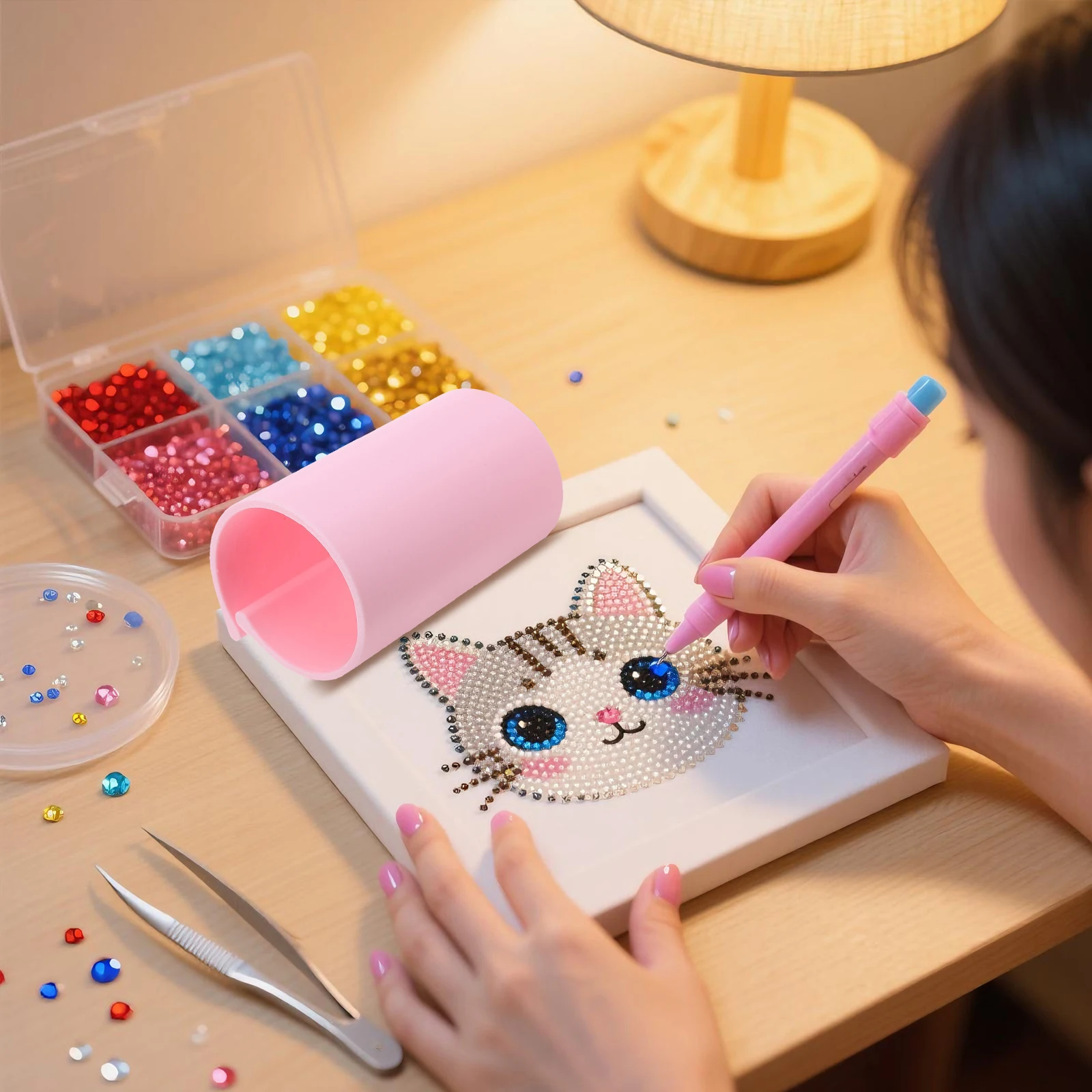 

3pcs Stand Rhinestone Canvas Roll Holder Anti-Roll Bracket For Art Craft Workstation Organization Tool