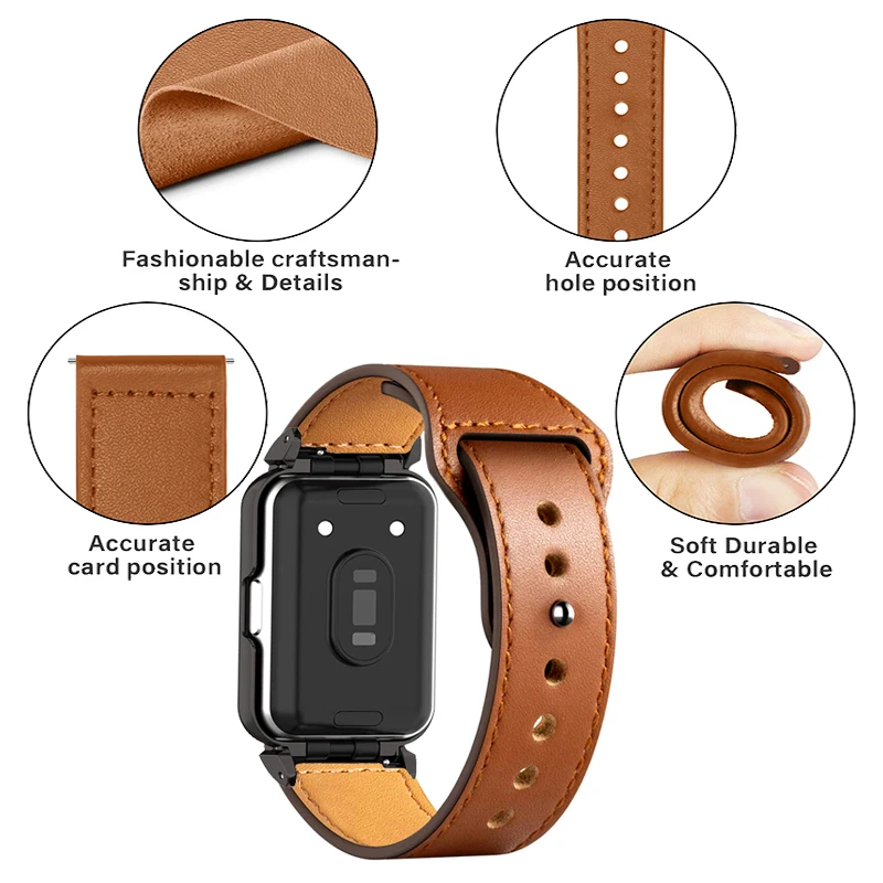حزام جلد وحامي علبة معدنية ، سوار ساعة لسامسونج غالاكسي فيت 3 ، حزام أساور ، إطارات واقية