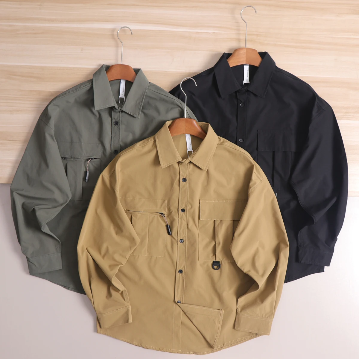 American Style Outdoor Climbing Functional Fabric Loose Casual Long Sleeve Shirt Men's Loose Japanese Style Casual Shirt Jack...