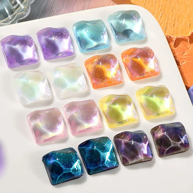 

Aurora Iridescent Starry Water Ripple Square Resin Clip On Earrings For Women Non Pierced Fashion Jewelry Gift