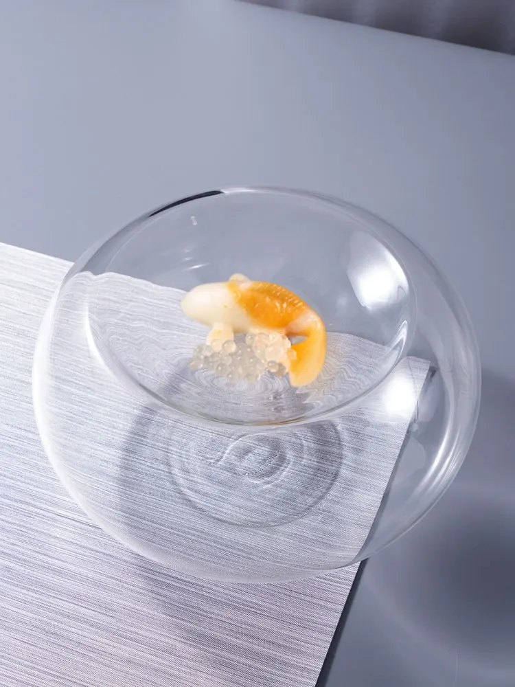 Double-Layer Glass Transparent Plate, Creative Molecular Cuisine, Dessert, Snack Bowl, Double-Sided, High-End