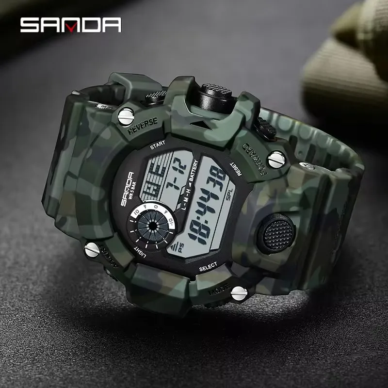 SANDA 2183 Fashion Camouflage Men's Electronic Watch Waterproof Outdoor Sports and Leisure Student Digital Clock reloj hombre