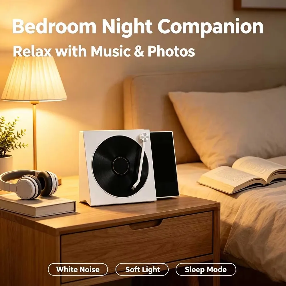 Vintage Vinyl Record Player Style Bluetooth Speaker Scrolling Lyrics Display Digital Photo Album Home Decor