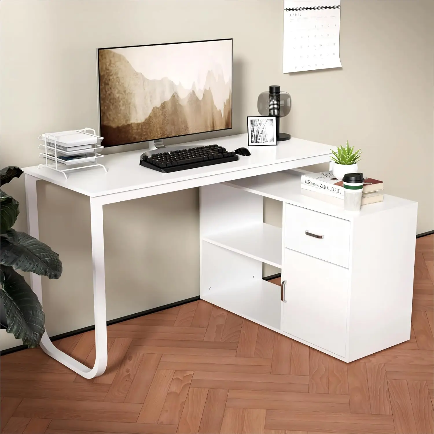 

Comfort Corner L-Shaped Computer Desk,Home Office Desk with Storage File Cabinet, Reversible Study Writing Table with Drawer