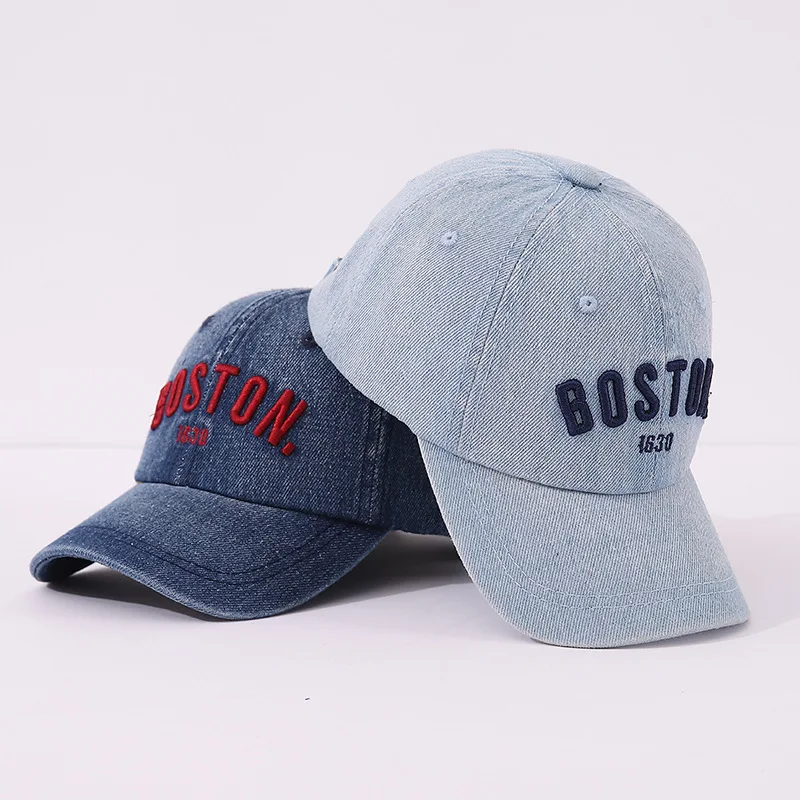 

Children Blue Denim Baseball Hat Embroidery Letter Cowboy Duck Tongue Hats Retro Cotton Kids Peaked Cap Outdoor Sunshade Visors